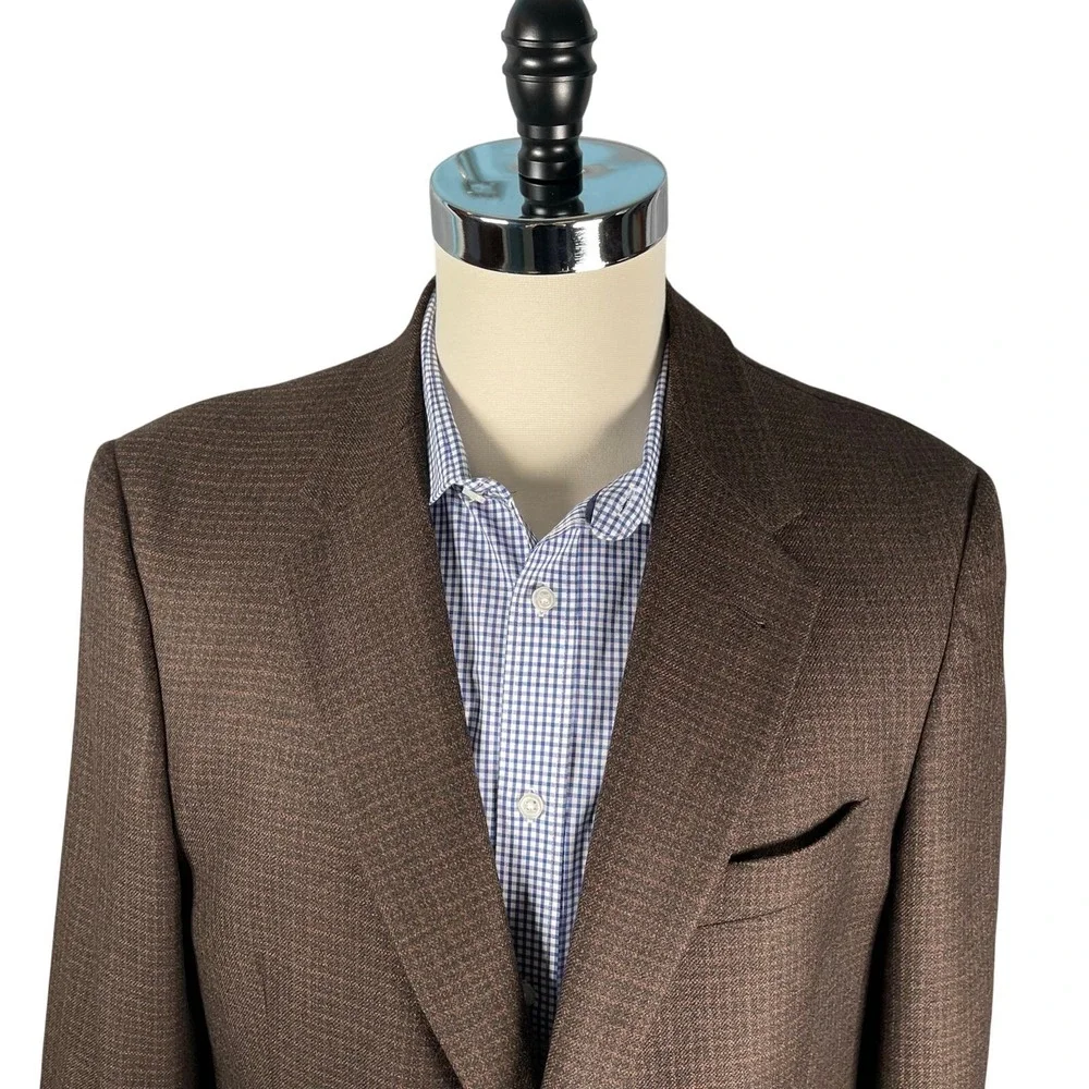 Murano Sport Coat Mens 44L Brown Check Worsted Wool Cashmere Two Button Dillards